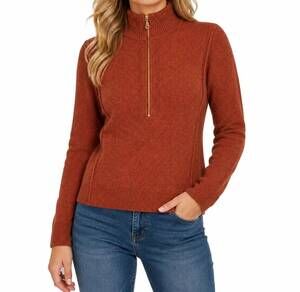 NEW ZENANA half zip high neck sweater in rust